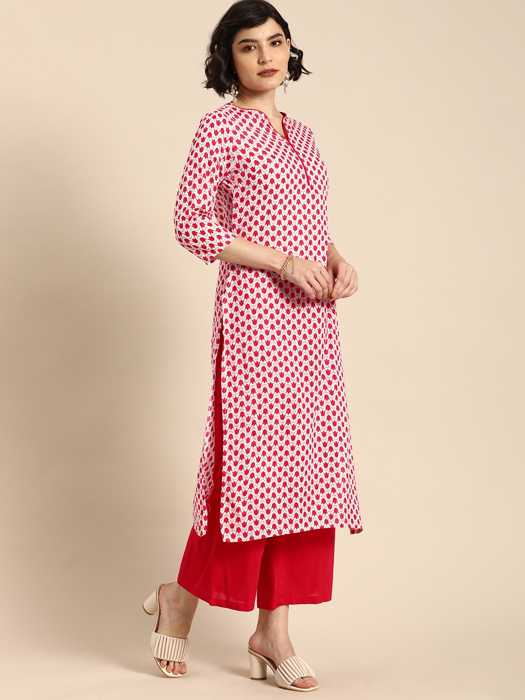 

Anouk Women Red & White Floral Printed Pure Cotton Kurta with Palazzos