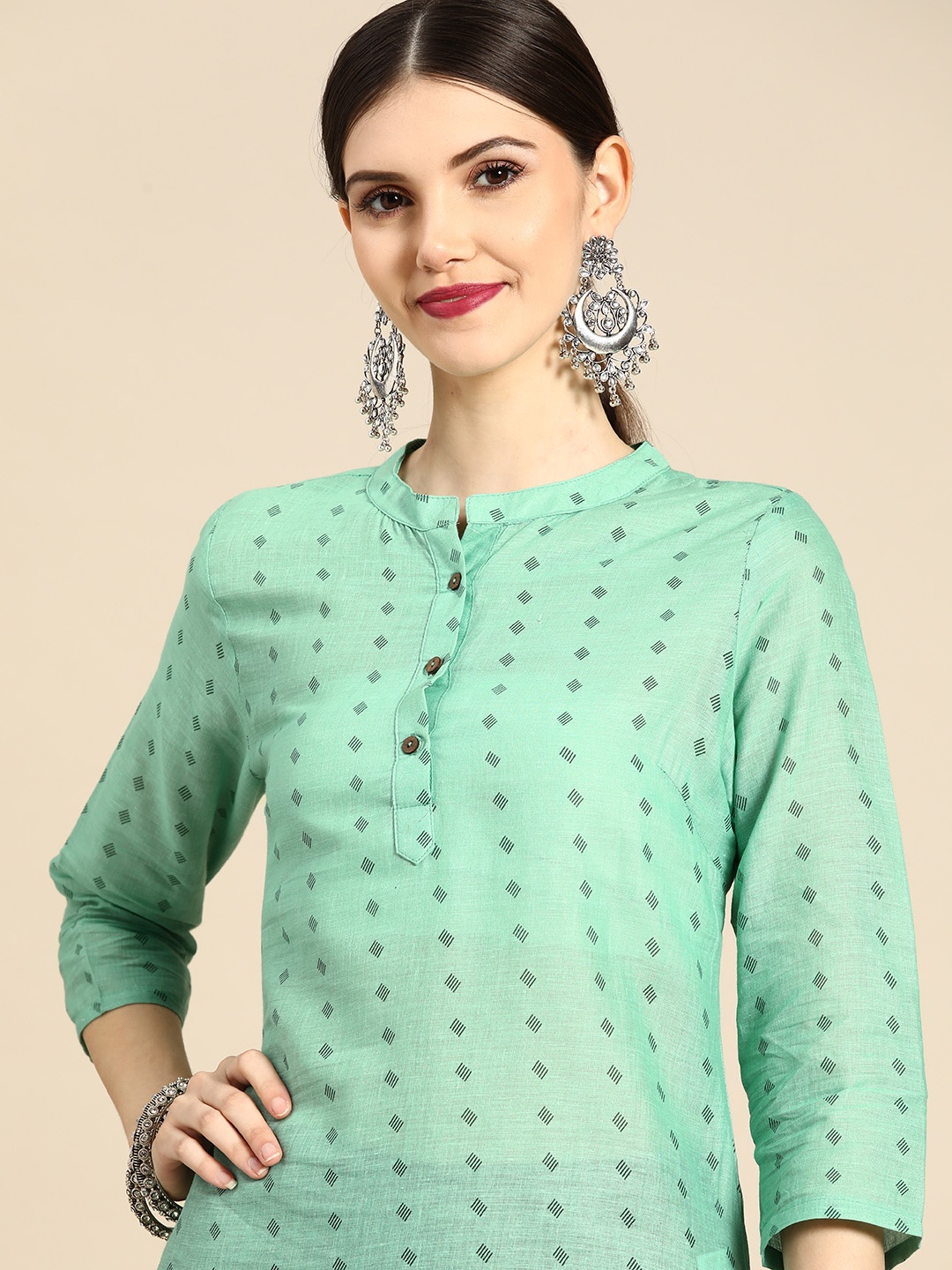 

Anouk Women Green Pure Cotton Geometric Print Kurta