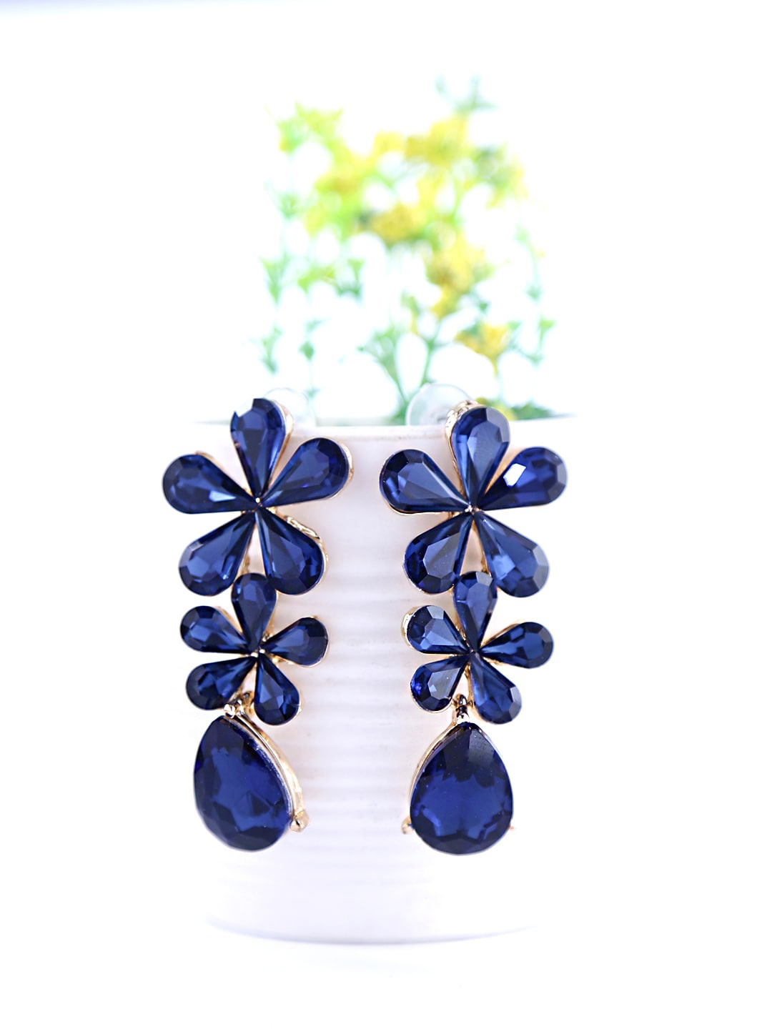 

Yellow Chimes Gold-Plated & Blue Floral Drop Earrings