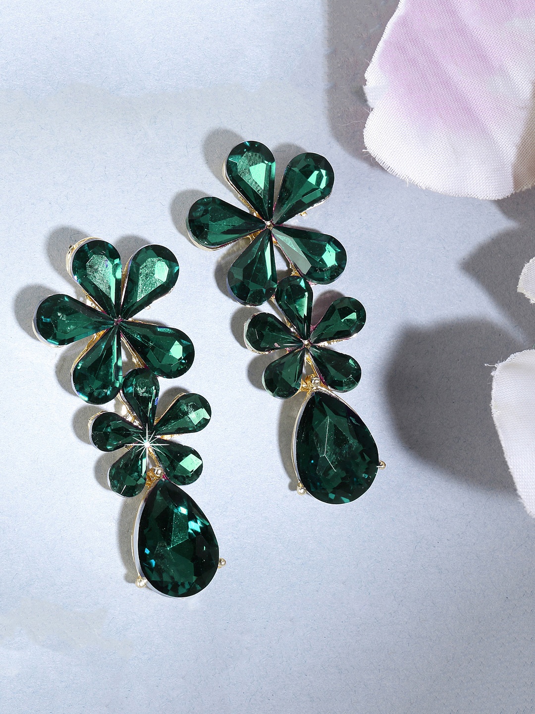 

Yellow Chimes Gold-Plated & Green Contemporary Drop Earrings