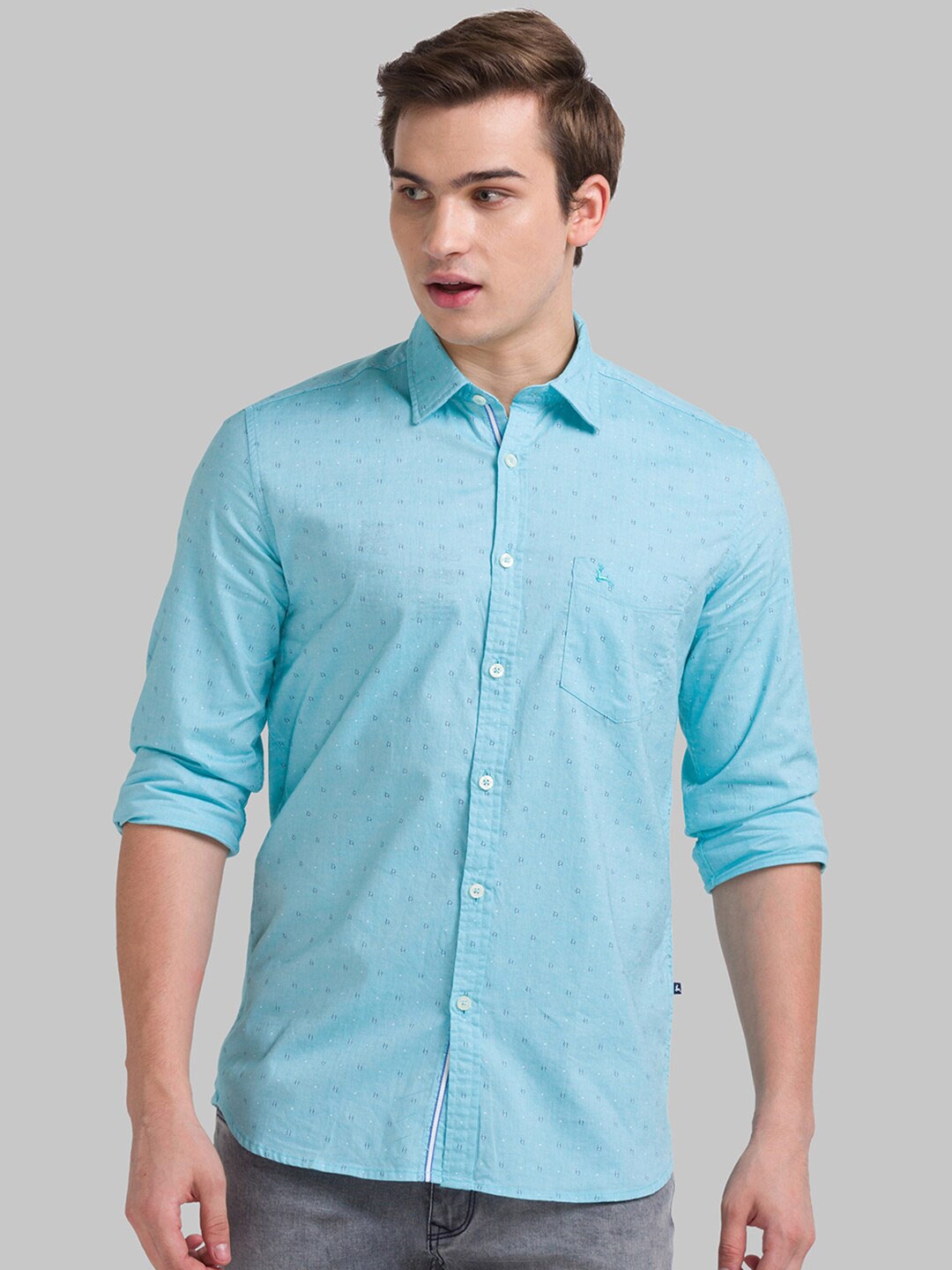 

Parx Men Turquoise Blue Slim Fit Printed Casual Shirt
