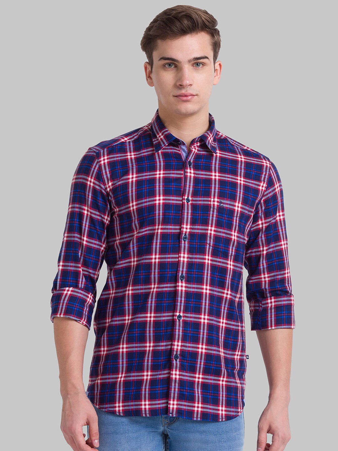 

Parx Men Blue Slim Fit Checked Cotton Casual Shirt