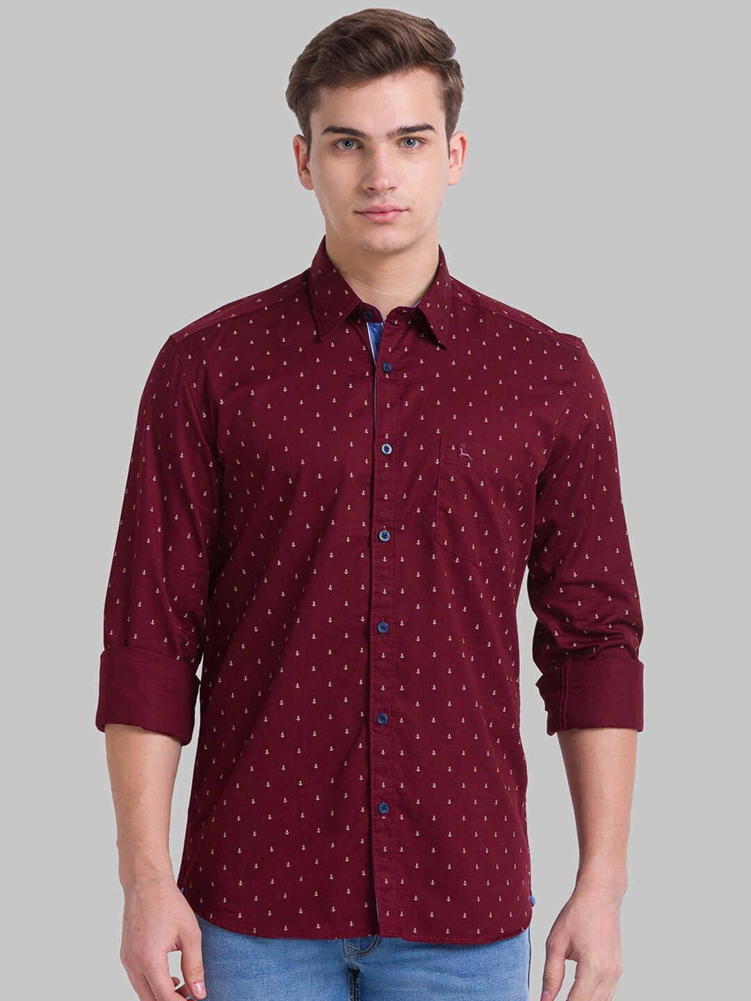 

Parx Men Maroon Slim Fit Printed Cotton Casual Shirt