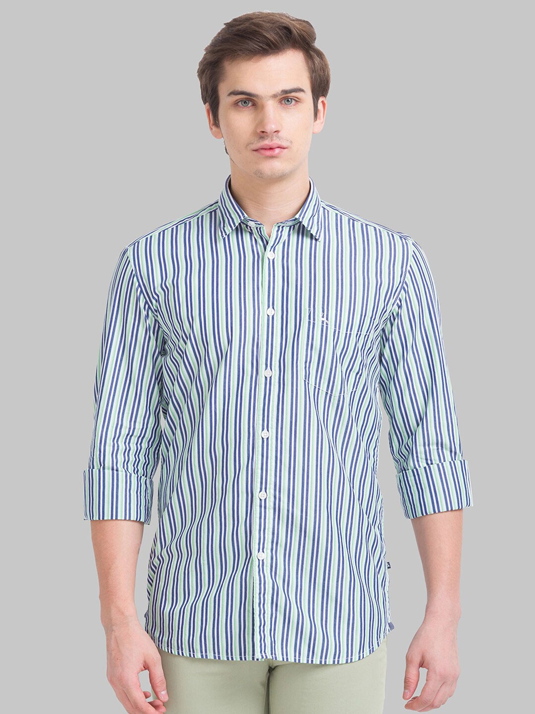 

Parx Men Green Slim Fit Striped Cotton Casual Shirt