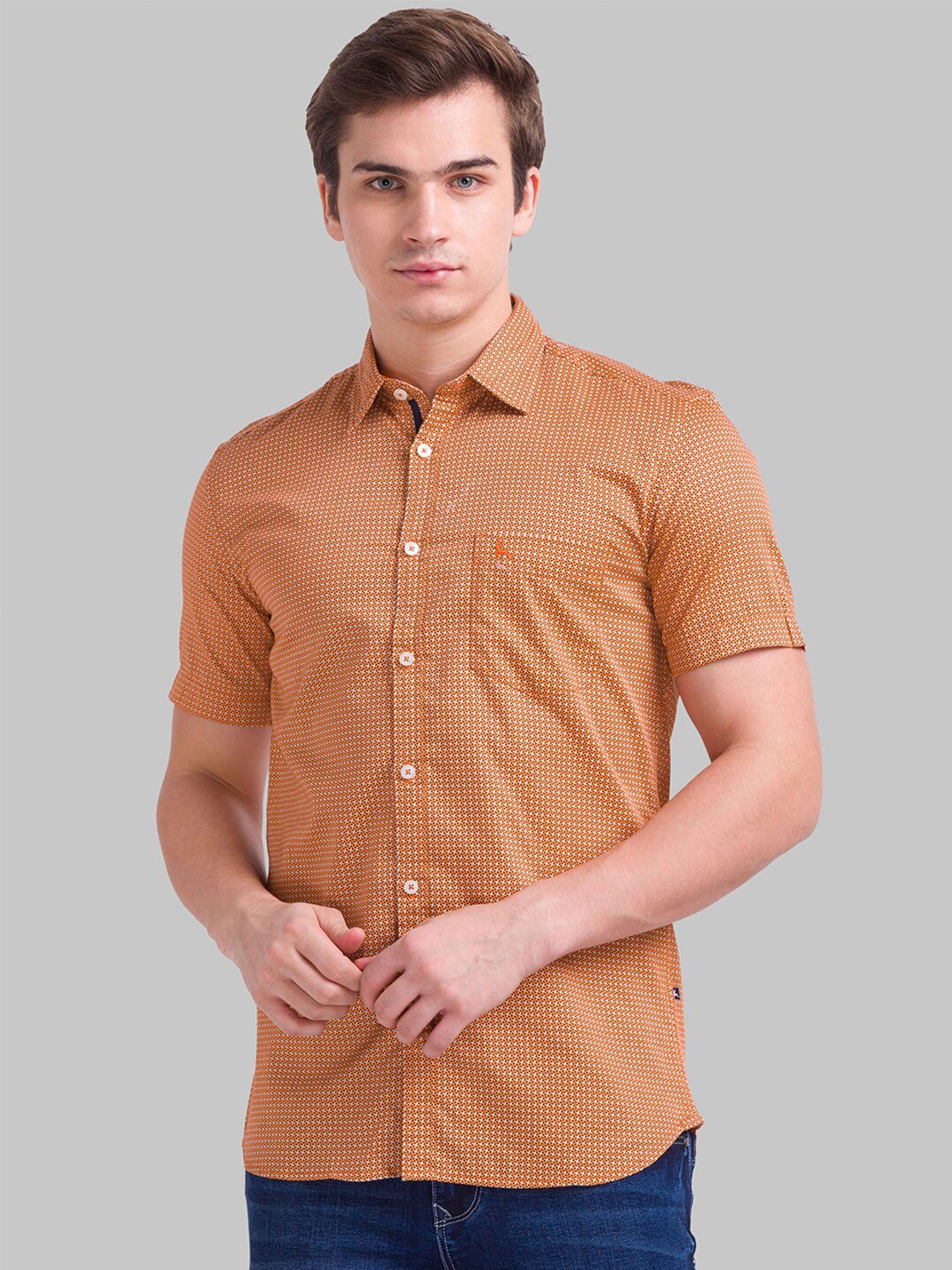 

Parx Men Orange Slim Fit Micro Checked Cotton Casual Shirt
