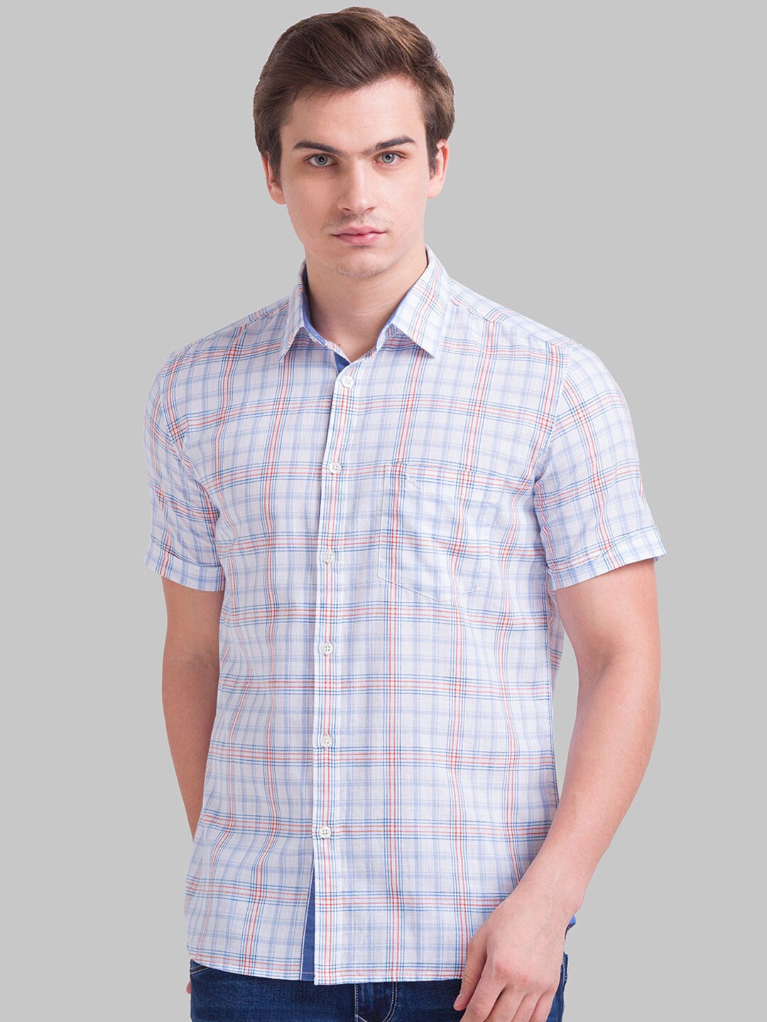 

Parx Men Blue Slim Fit Checked Cotton Casual Shirt