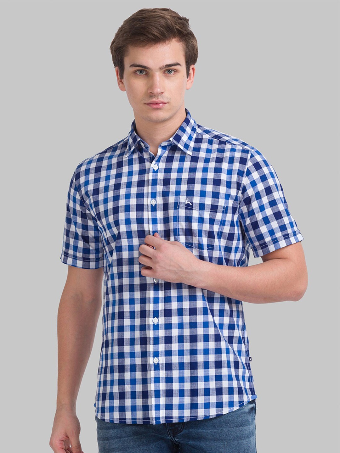 

Parx Men Blue Slim Fit Gingham Checks Cotton Casual Shirt