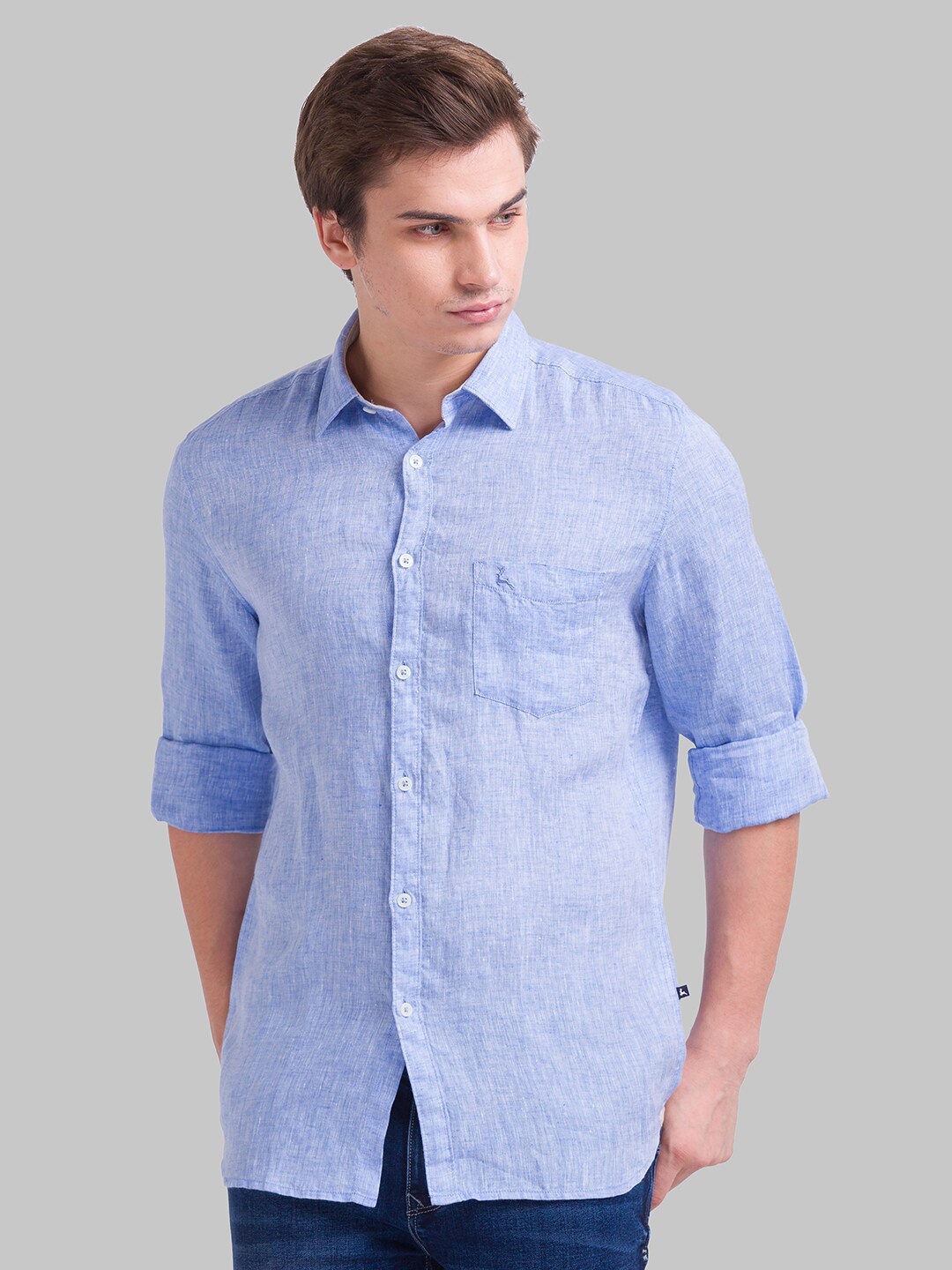 

Parx Men Blue Slim Fit Linen Casual Shirt