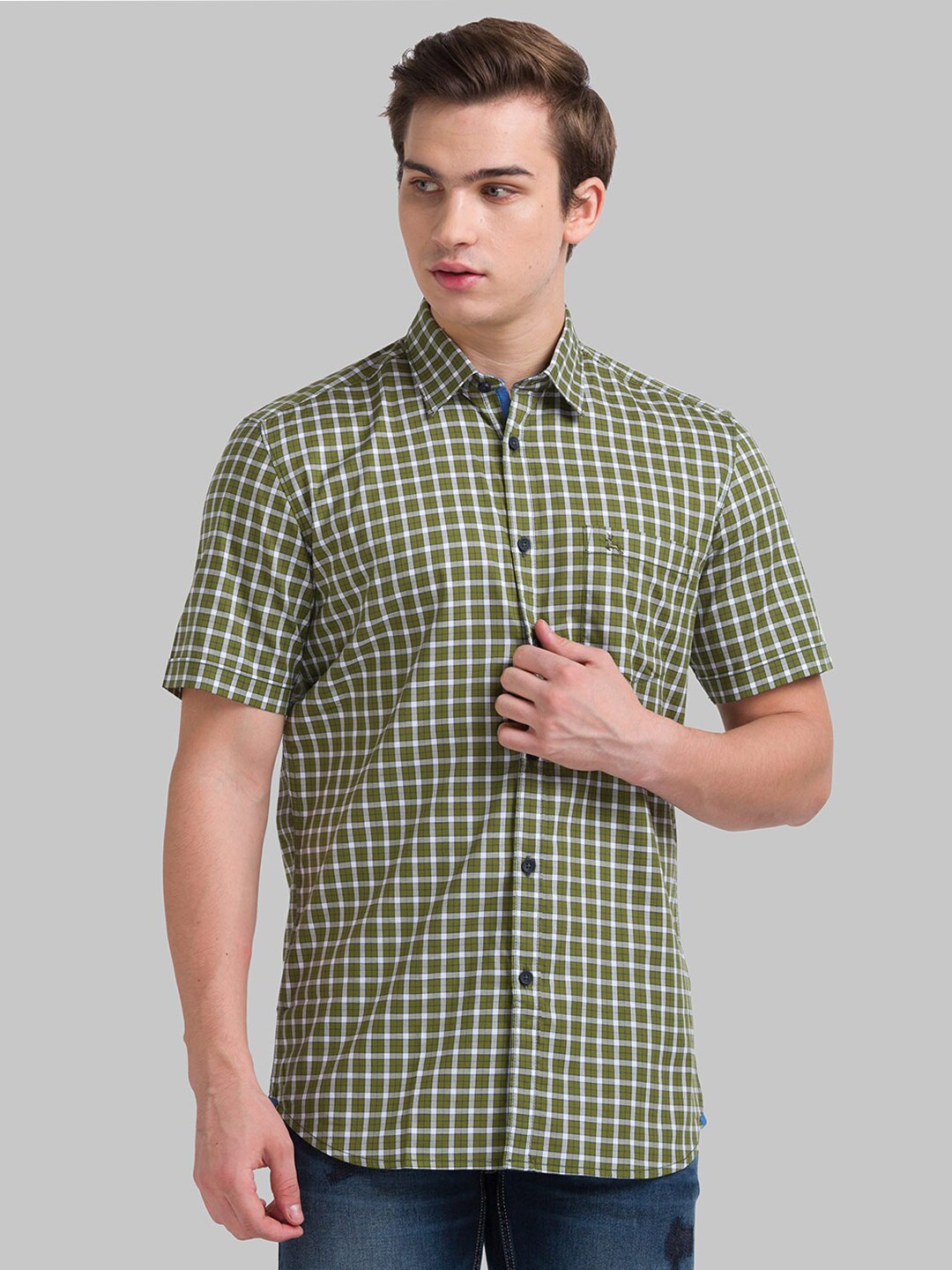 

Parx Men Green Slim Fit Gingham Checked Cotton Casual Shirt