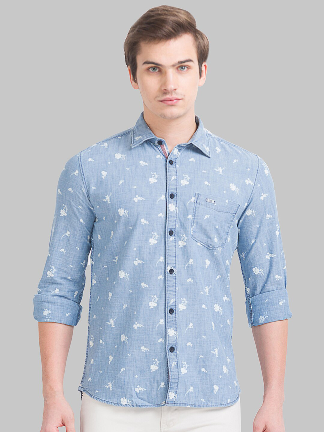 

Parx Men Blue Slim Fit Floral Printed Cotton Casual Shirt