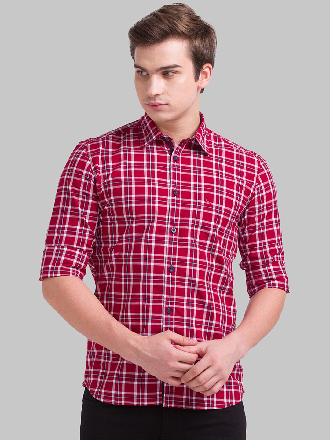 

Parx Men Red Slim Fit Checked Cotton Casual Shirt