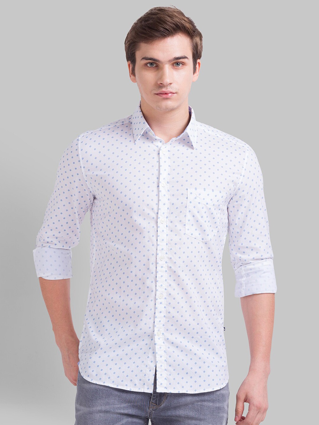 

Parx Men White Slim Fit Printed Cotton Casual Shirt