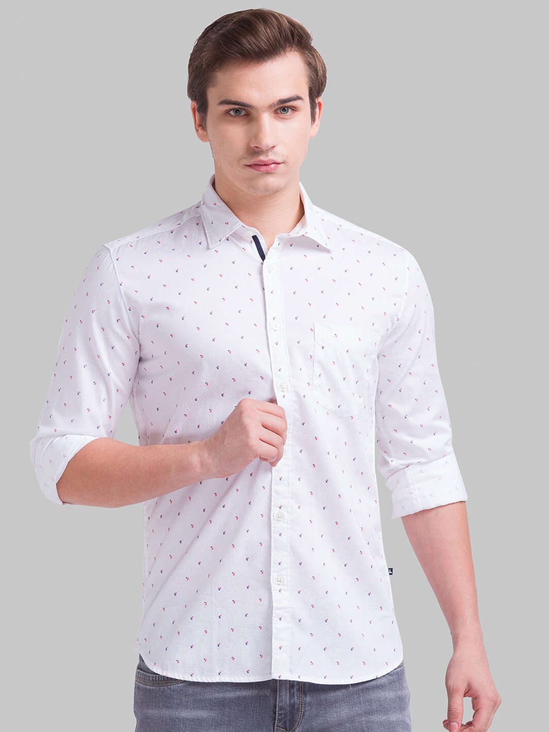 

Parx Men White Slim Fit Printed Cotton Casual Shirt