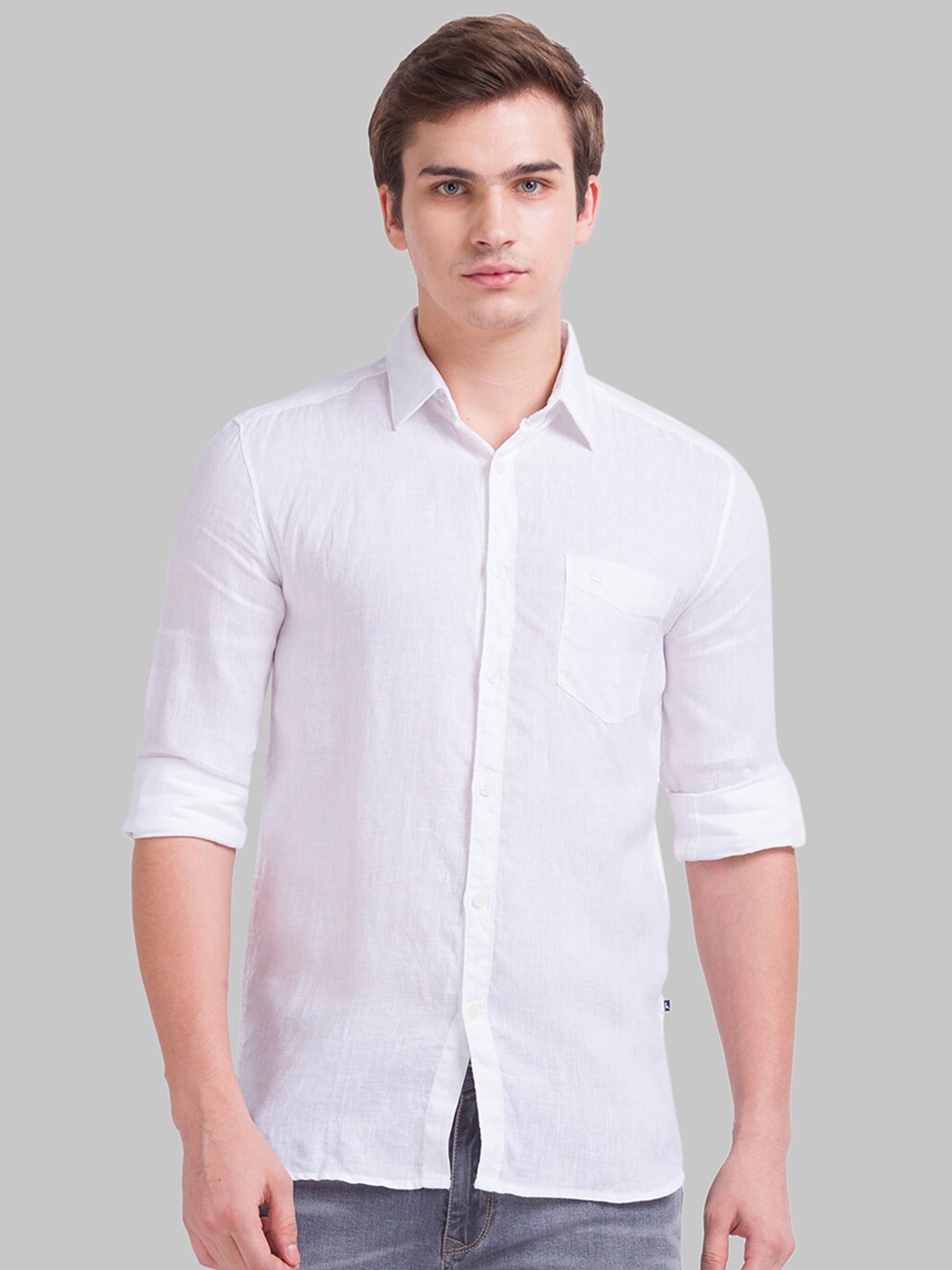 

Parx Men White Slim Fit Linen Casual Shirt