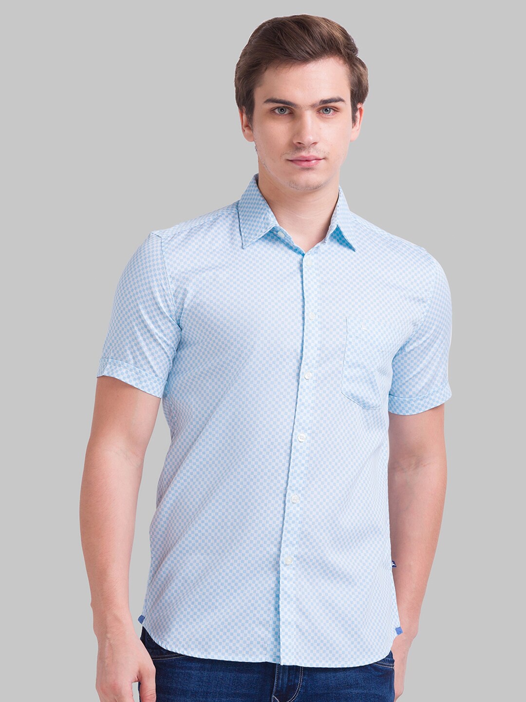 

Parx Men Blue Slim Fit Checked Cotton Casual Shirt