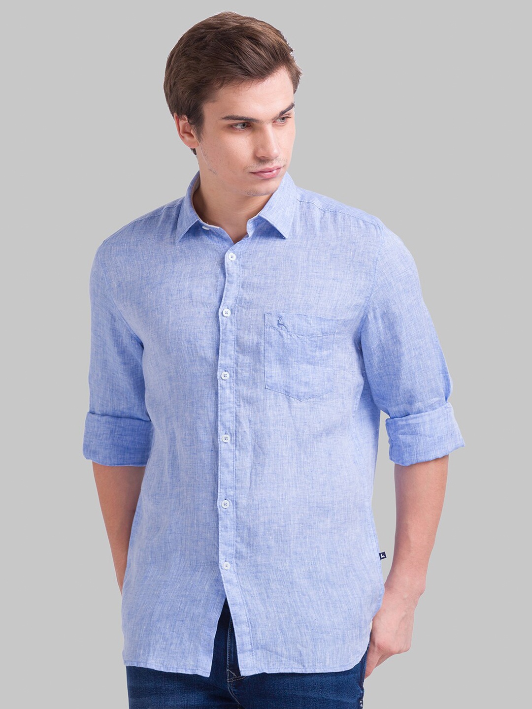 

Parx Men Blue Slim Fit Solid Casual Shirt