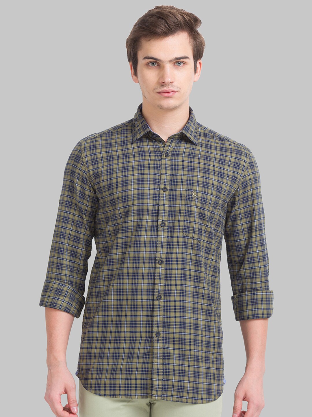 

Parx Men Green & Blue Slim Fit Checked Cotton Casual Shirt