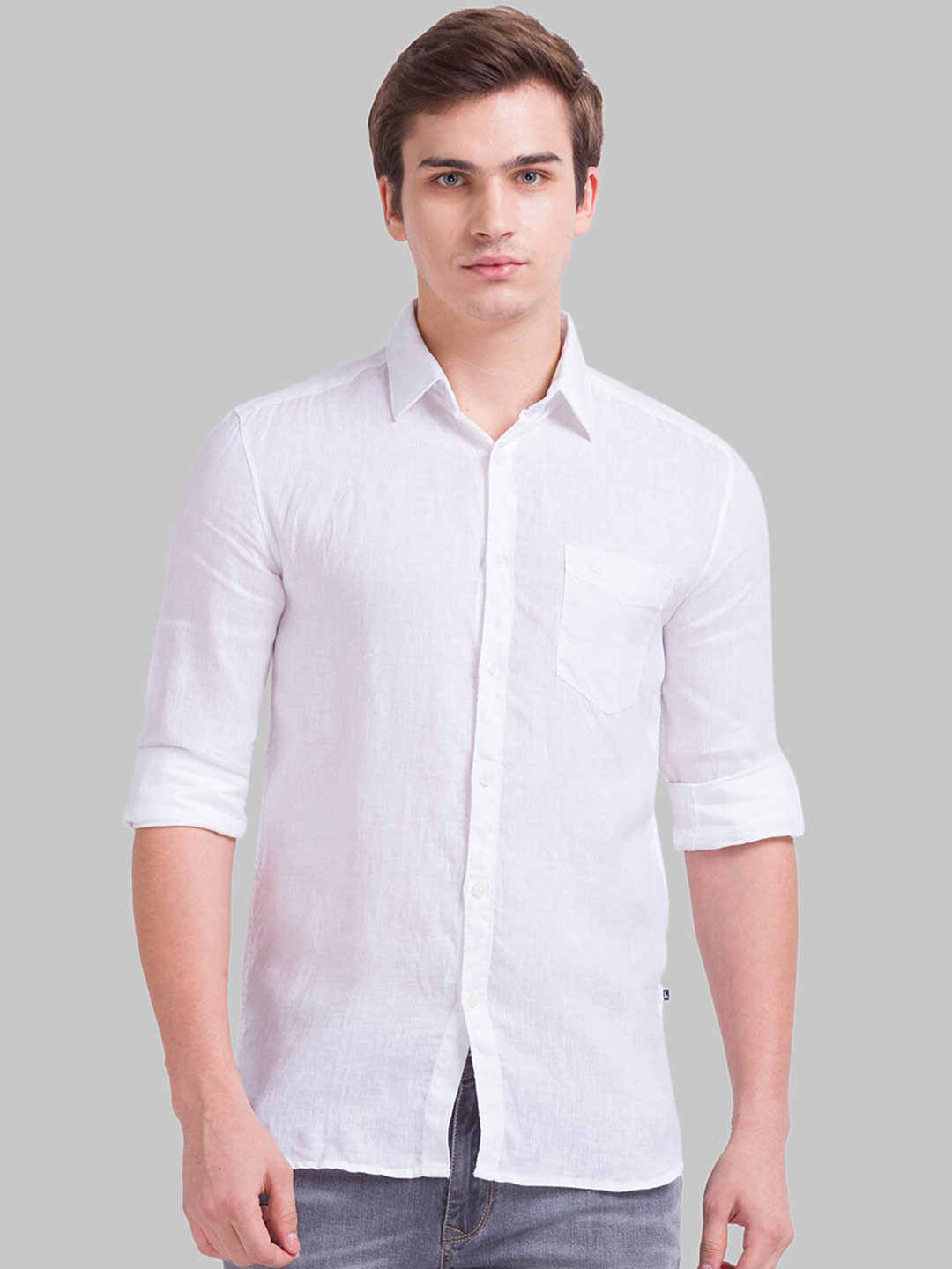 

Parx Men White Slim Fit Linen Casual Shirt