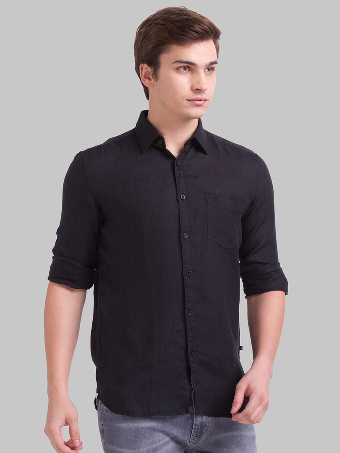 

Parx Men Black Slim Fit Linen Casual Shirt