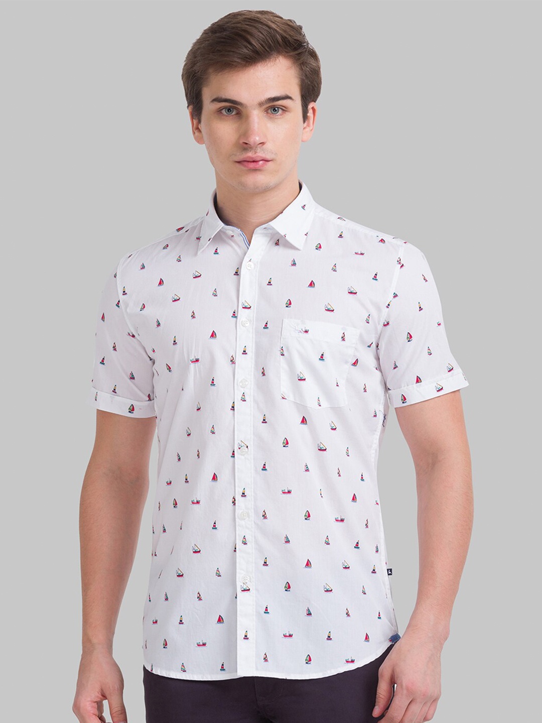 

Parx Men White Slim Fit Printed Cotton Casual Shirt