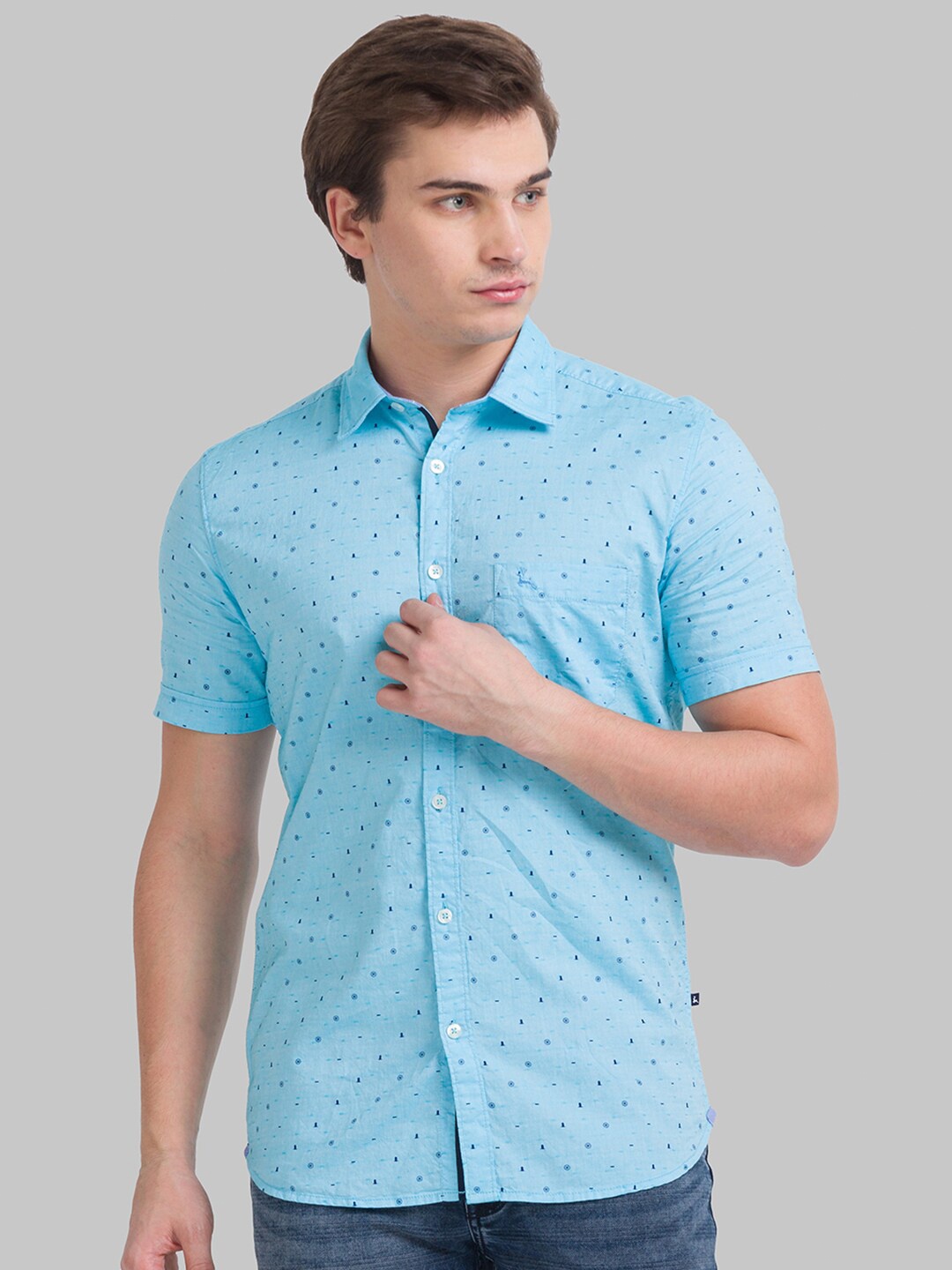 

Parx Men Blue Slim Fit Printed Casual Shirt