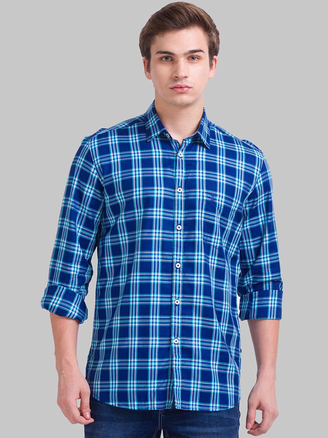 

Parx Men Blue Slim Fit Checked Casual Shirt