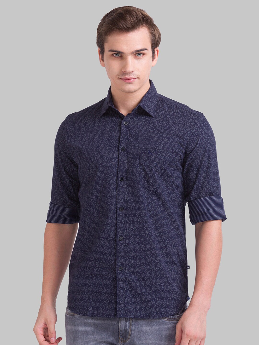 

Parx Men Navy Blue Slim Fit Printed Casual Shirt