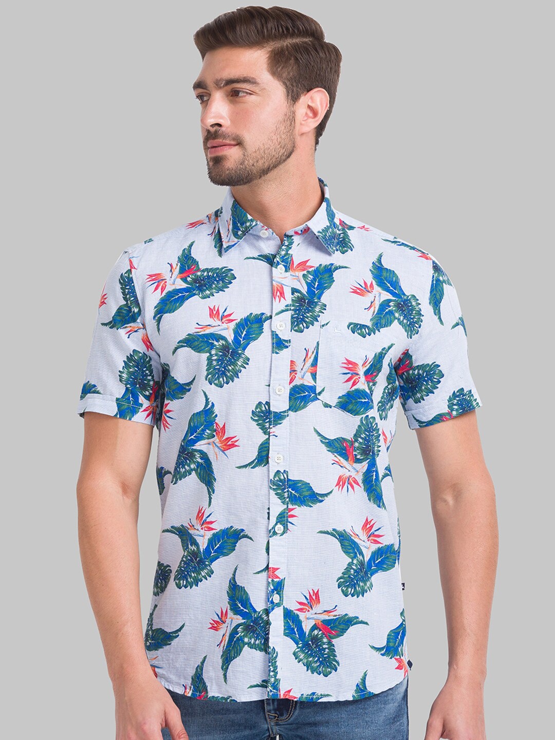 

Parx Men Blue Slim Fit Floral Printed Casual Shirt