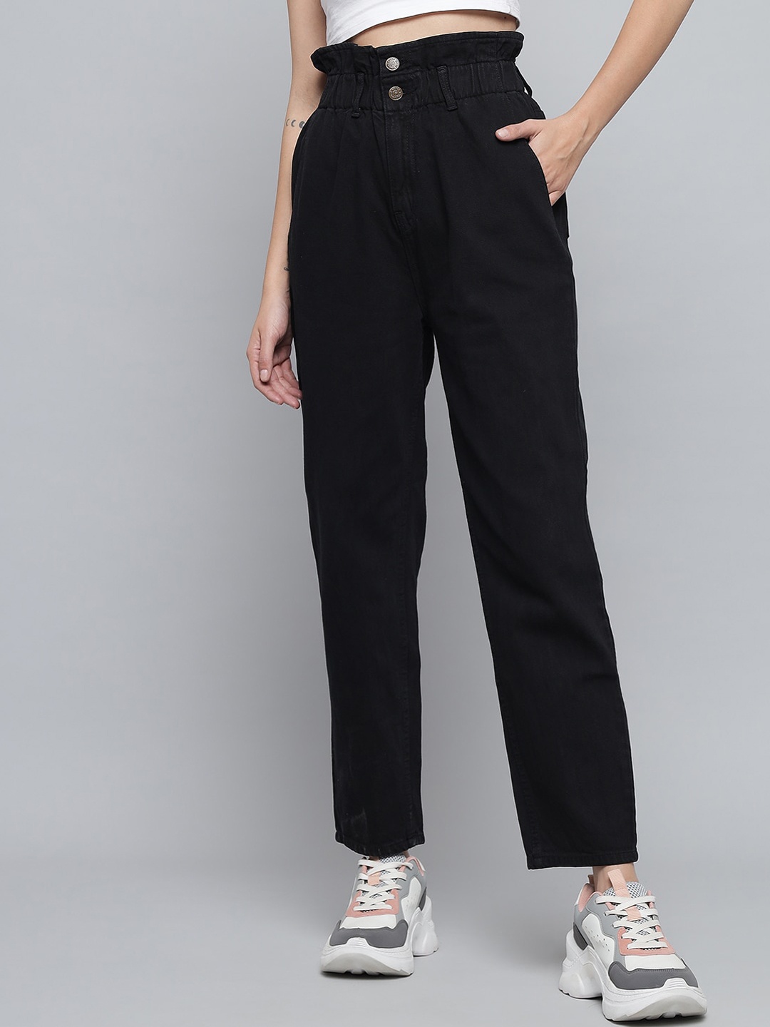 

Kotty Women Black Jean Boyfriend Fit High-Rise Stretchable Jeans