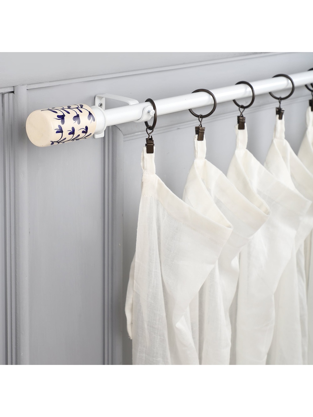 

The Decor Mart White & Blue Solid Curtain Rods With Brackets
