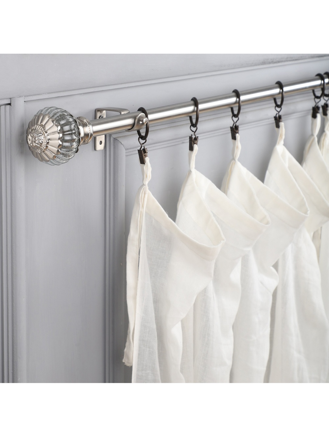 

The Decor Mart Silver-Toned & White Solid Stainless Steel Curtain Rods With Brackets