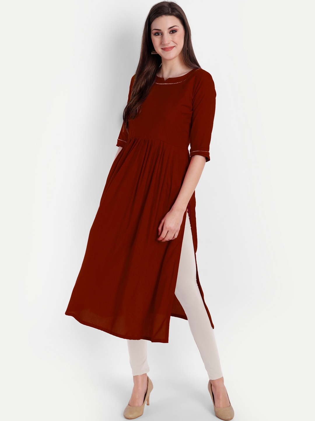 

Globon Impex Women Maroon Solid Pleated Kurta