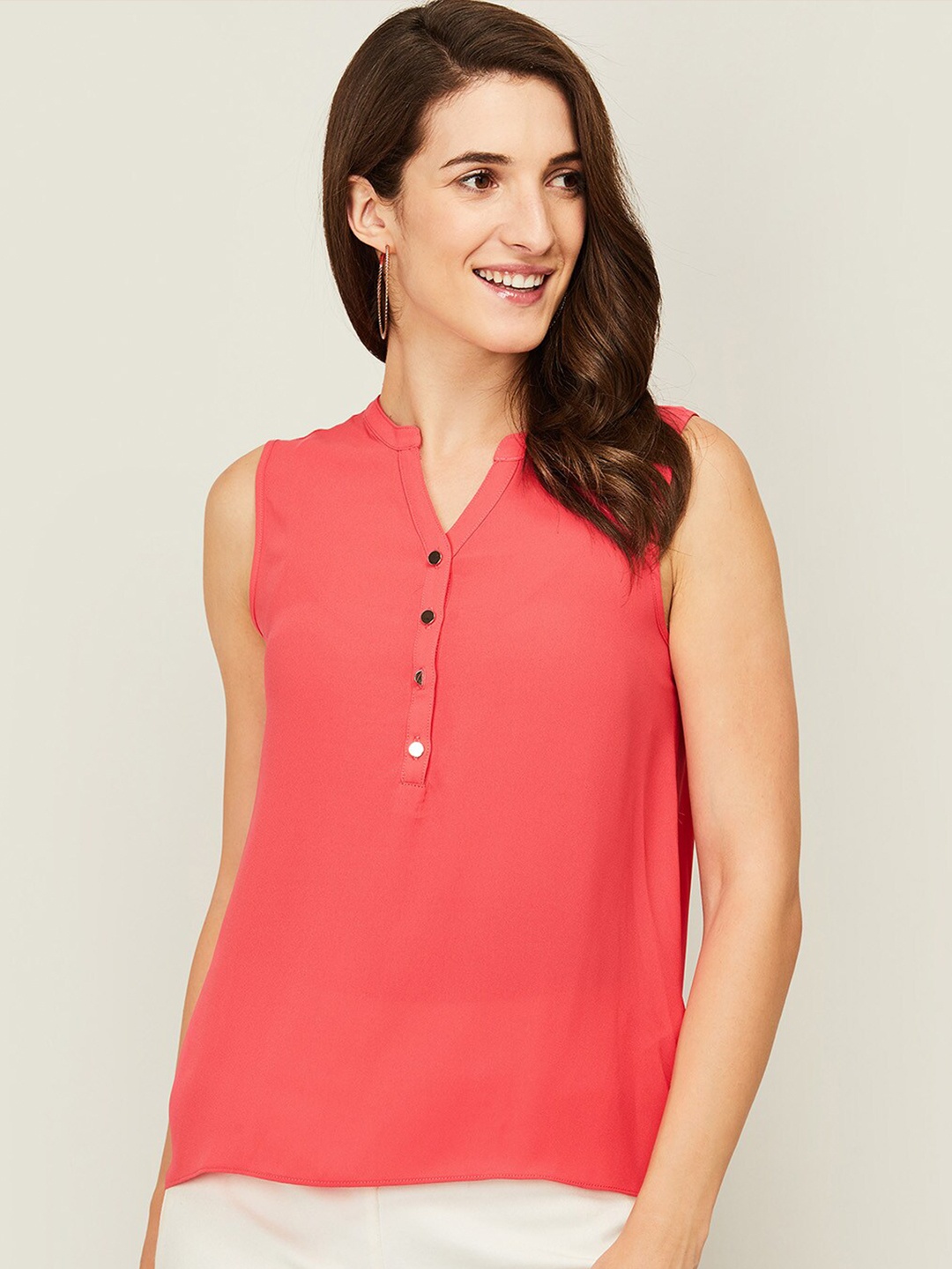

Bossini Pink Mandarin Collar Top