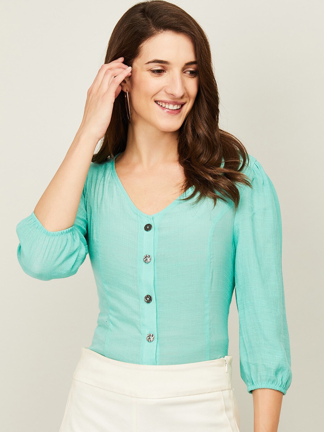 

Bossini Turquiose Blue Shirt Style Top, Turquoise blue