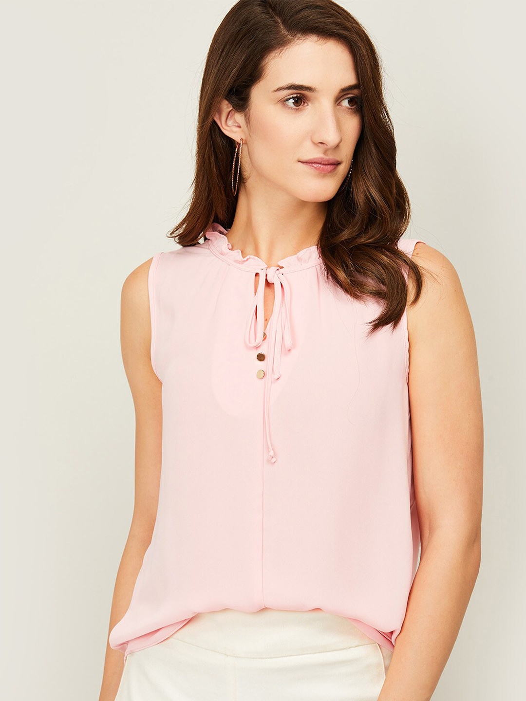 

Bossini Pink Tie-Up Neck Solid Top