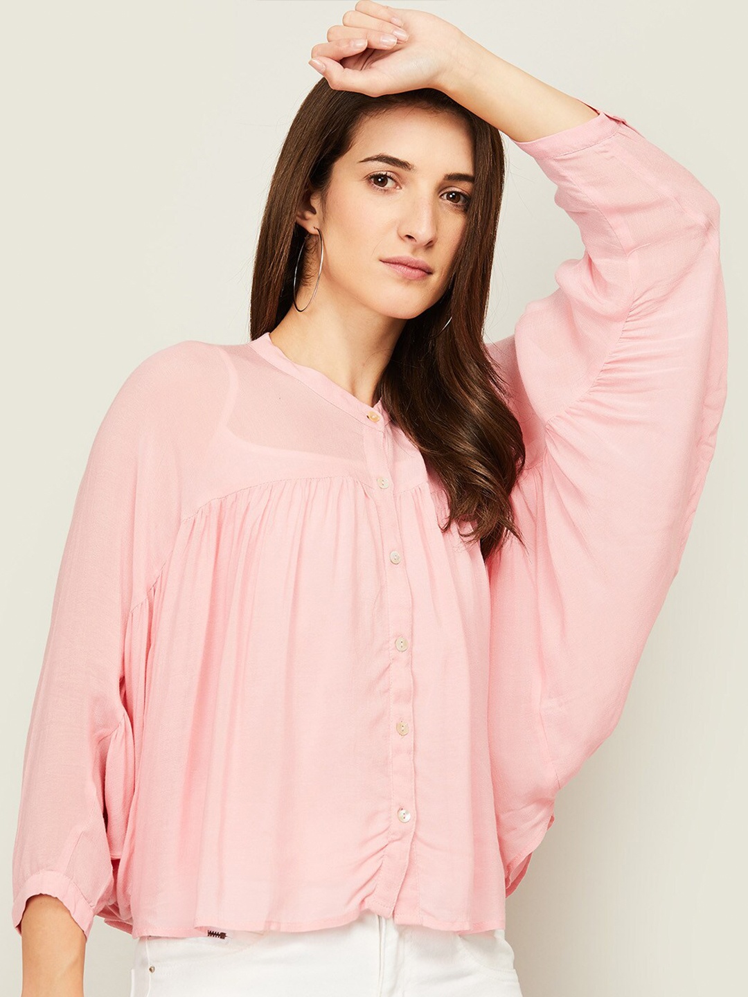 

CODE by Lifestyle Pink Mandarin Collar Top
