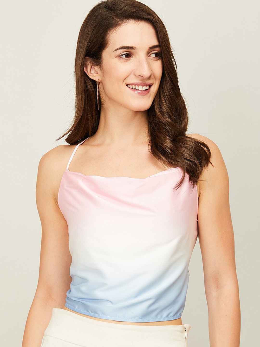 

Ginger by Lifestyle Pink & Blue Colourblocked Crop Top