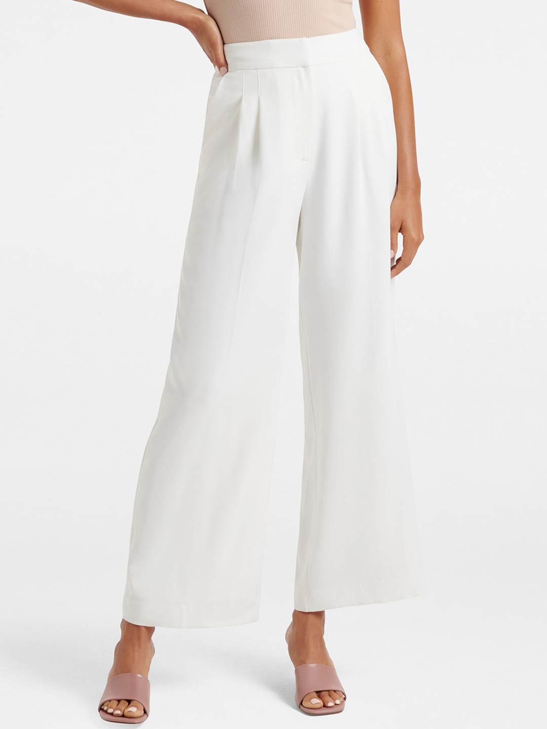 

Forever New Women White High-Rise Pleated Trousers