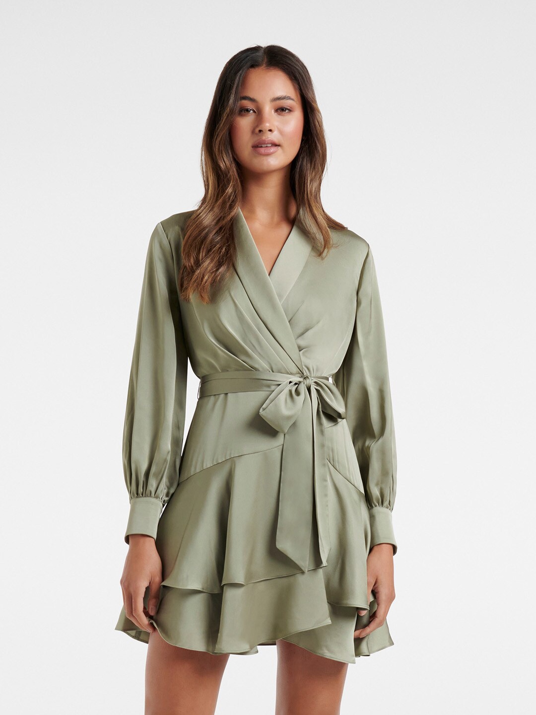 

Forever New Green Solid Satin Dress