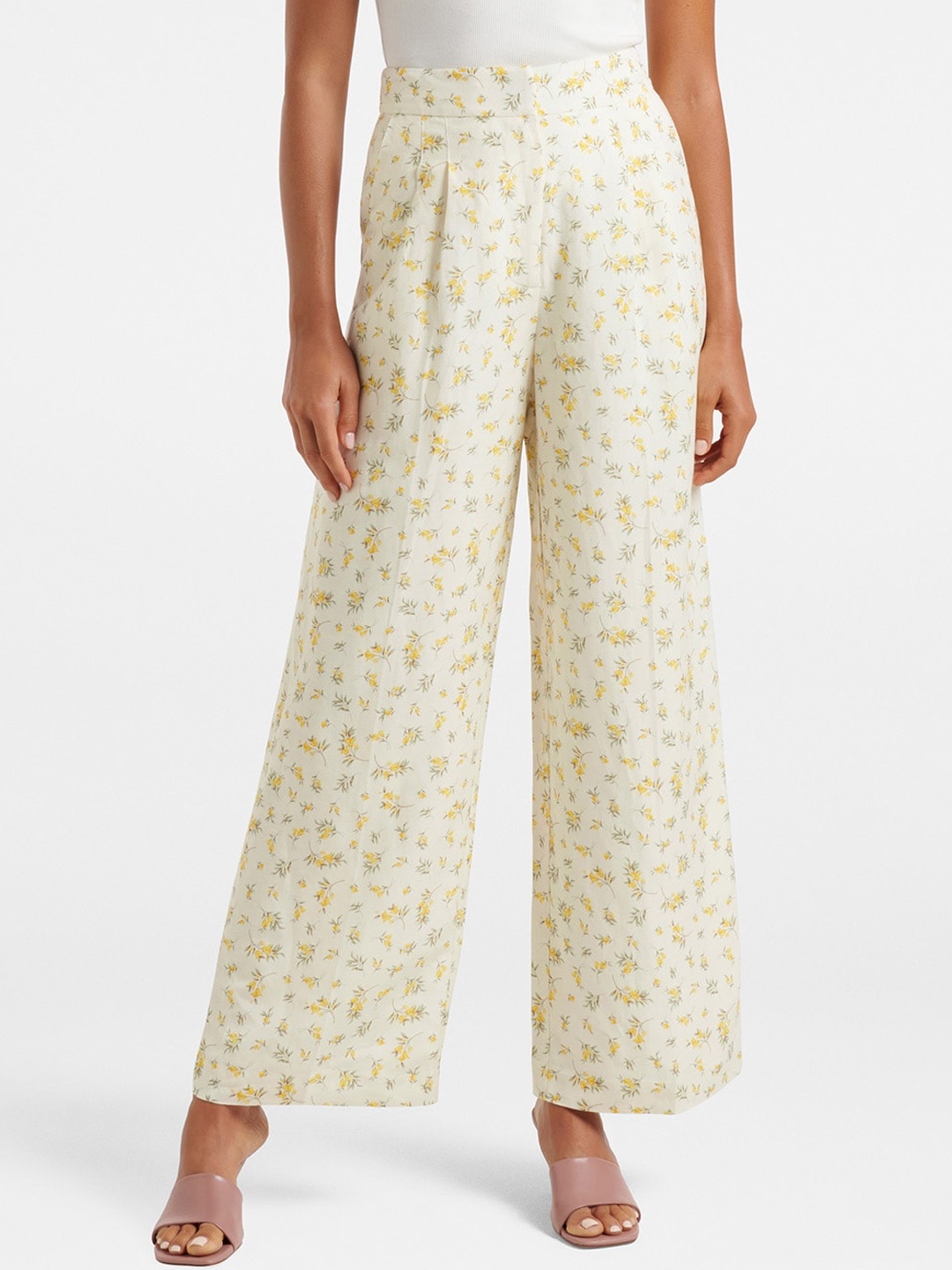 

Forever New Women White Floral Printed High-Rise Trousers