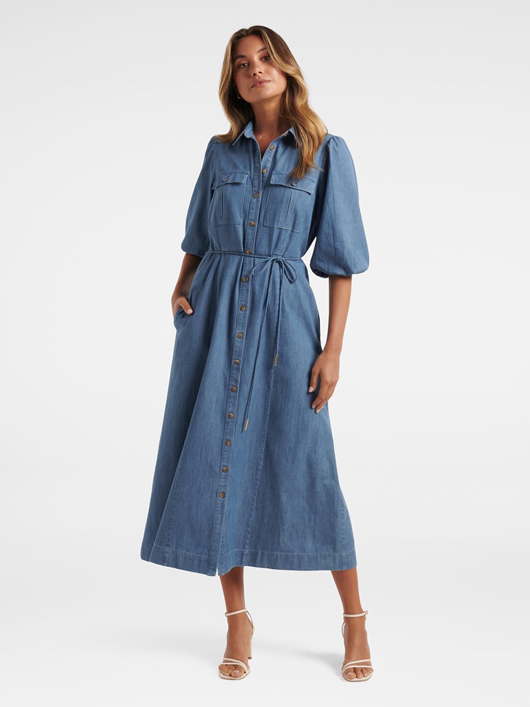 

Forever New Blue Shirt Midi Dress