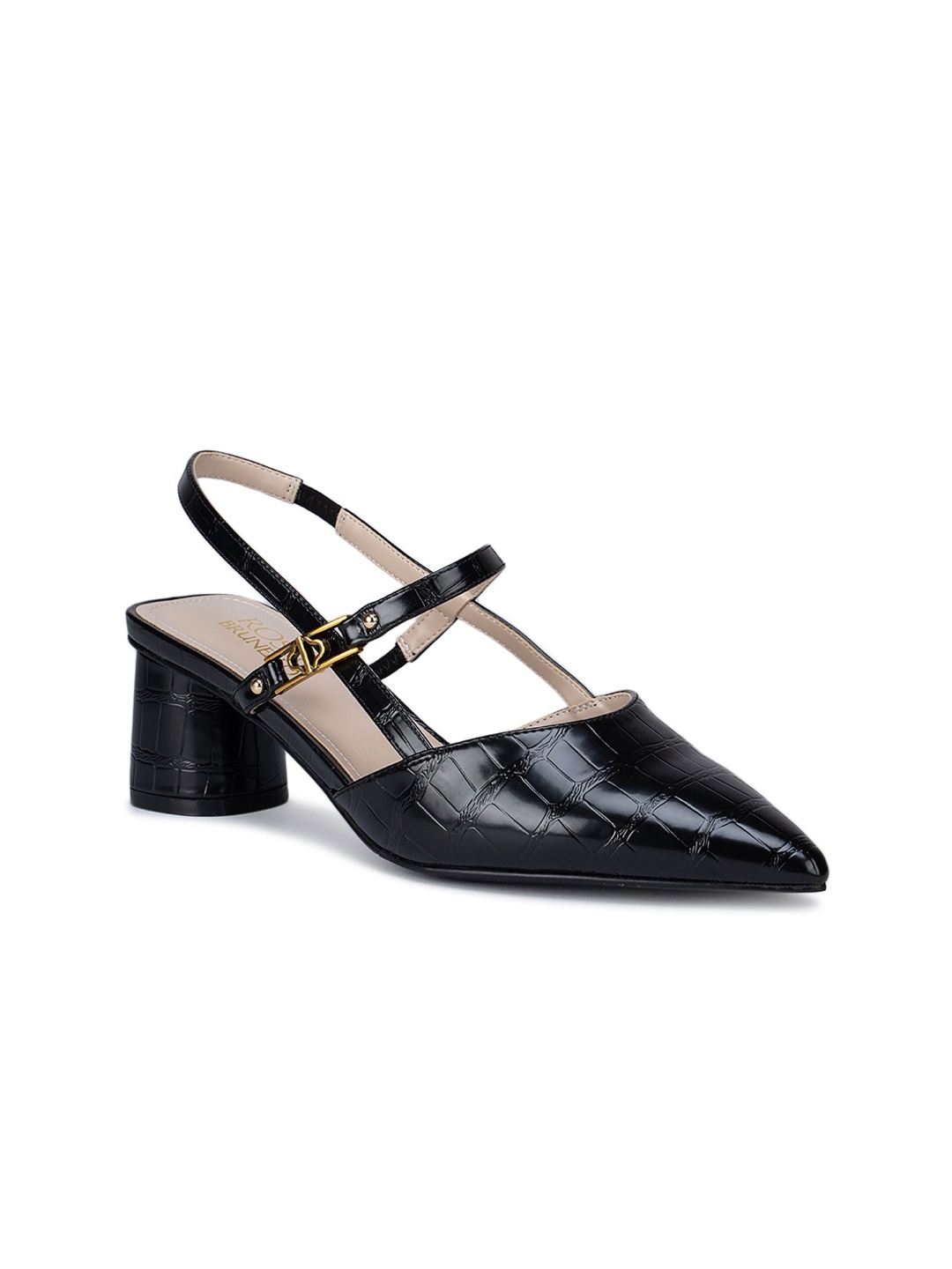 

ROSSO BRUNELLO Black Textured PU Block Pumps
