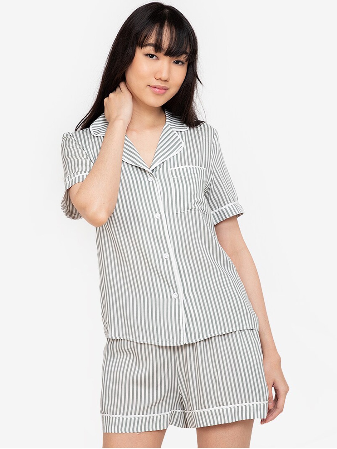 

ZALORA BASICS Women Multicoloured Striped Casual Shirt, Multi