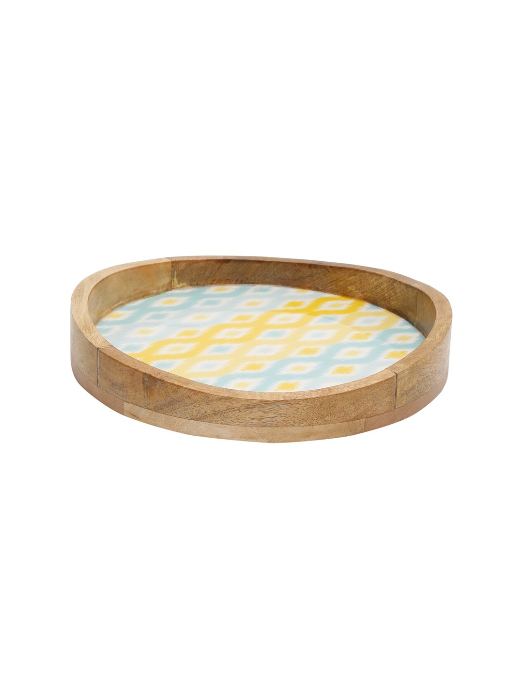 

EK BY EKTA KAPOOR Rangeen Ikat Blue & Yellow Enamel Print Wooden Serving Tray, Brown