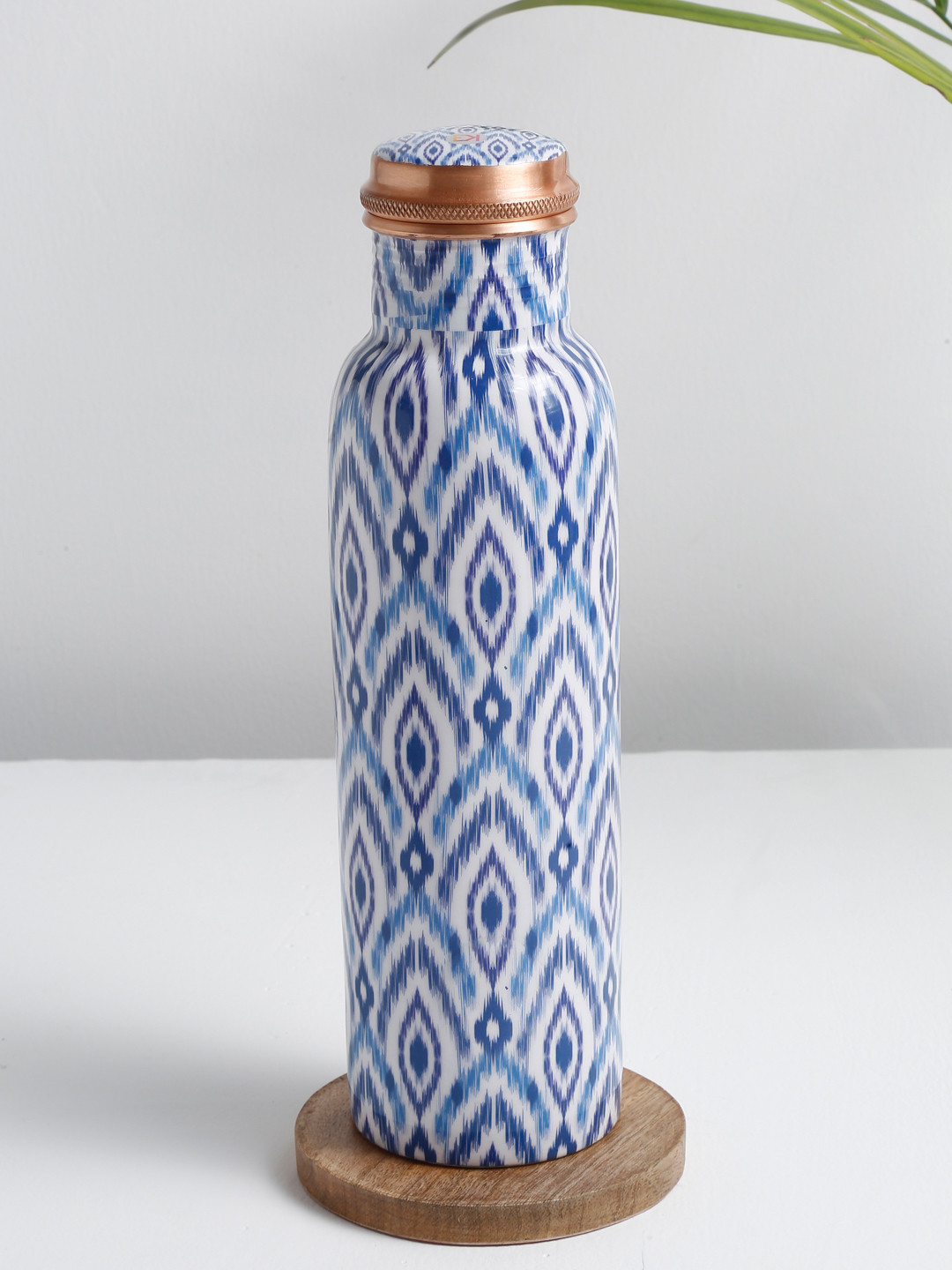 

EK BY EKTA KAPOOR White & Blue Enamel Print Copper Bottle - 1000 ml