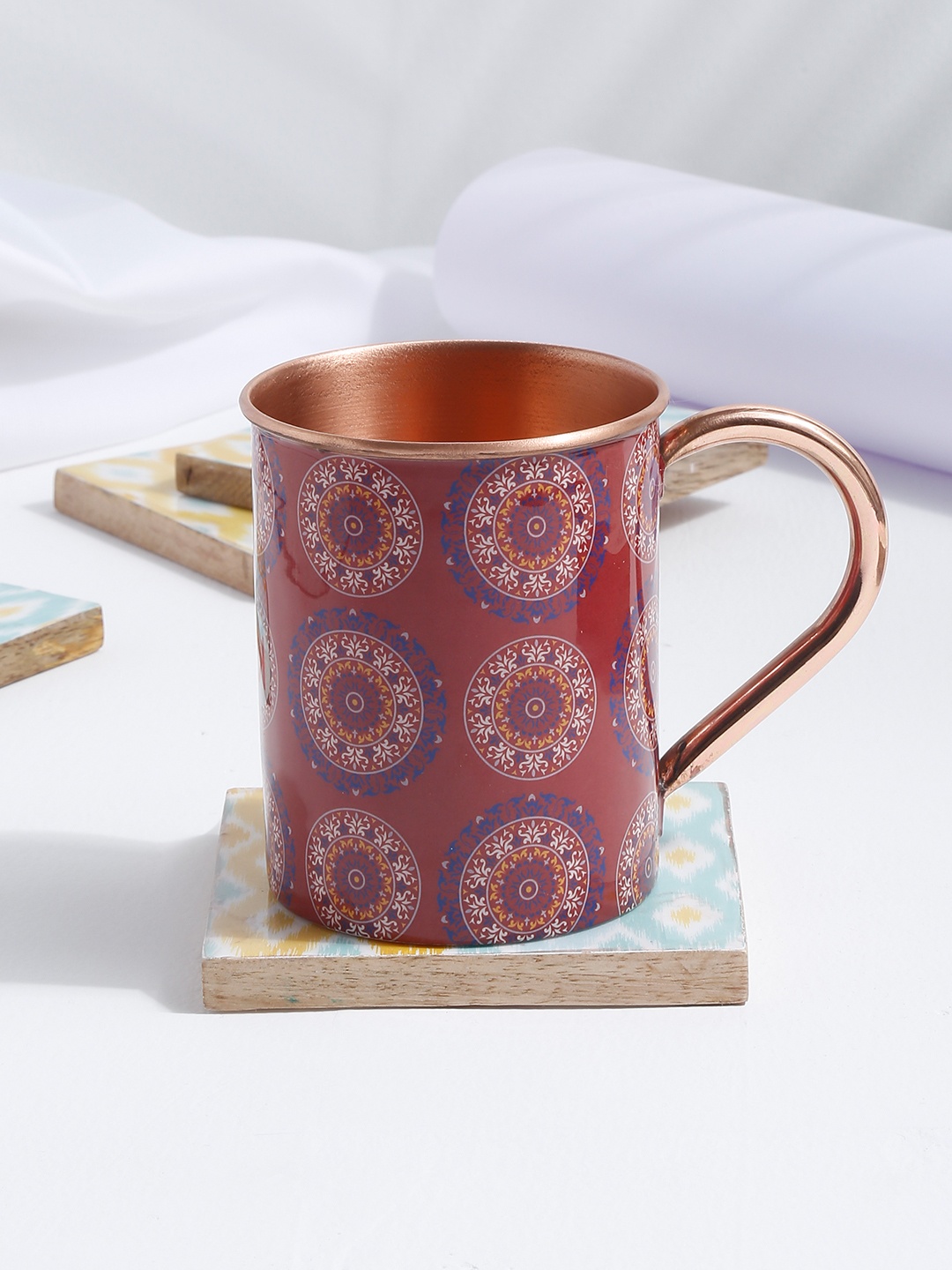 

EK BY EKTA KAPOOR Maroon & White Enamel Print Copper Mug - 350 ml