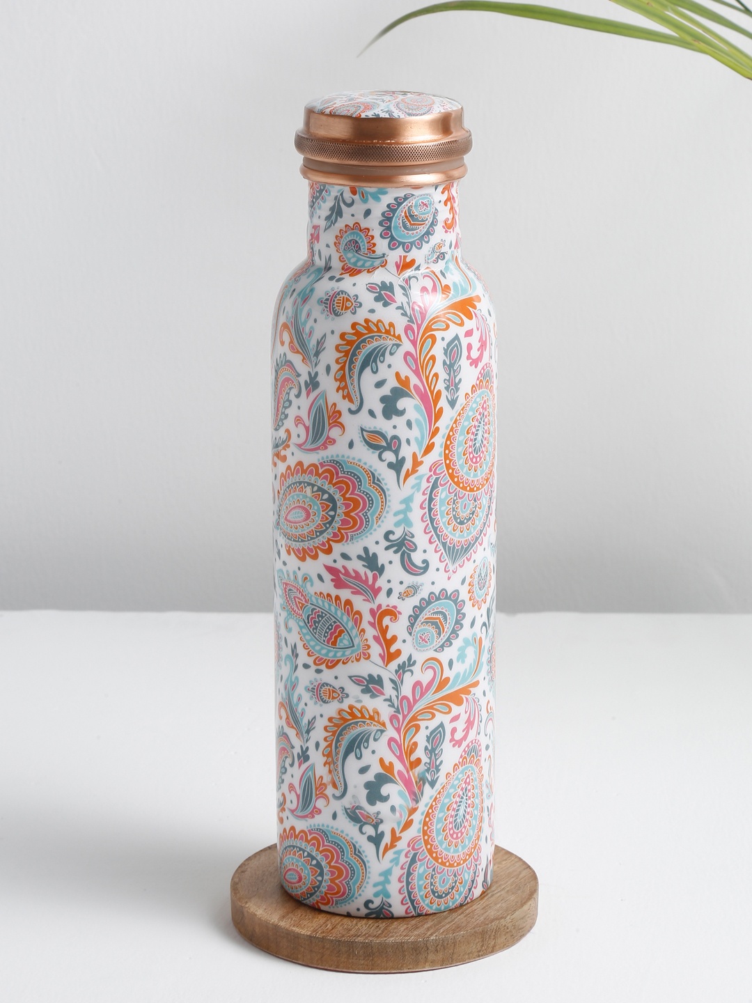 

EK BY EKTA KAPOOR White & Blue Enamel Print Copper Water Bottle 1 L