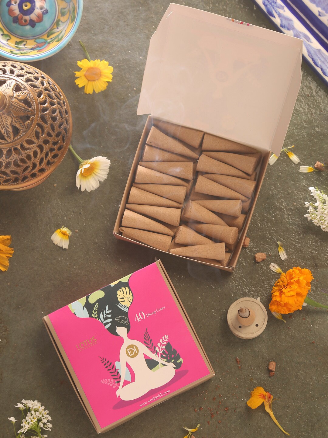 

EK BY EKTA KAPOOR Pack of 2 Shanti Brown Natural Dhoop Cones - Rose and Lotus