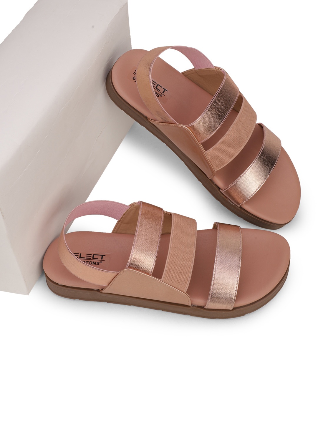 

FOOTONS Women Rose Gold-Toned & Nude-Coloured Open Toe Flats