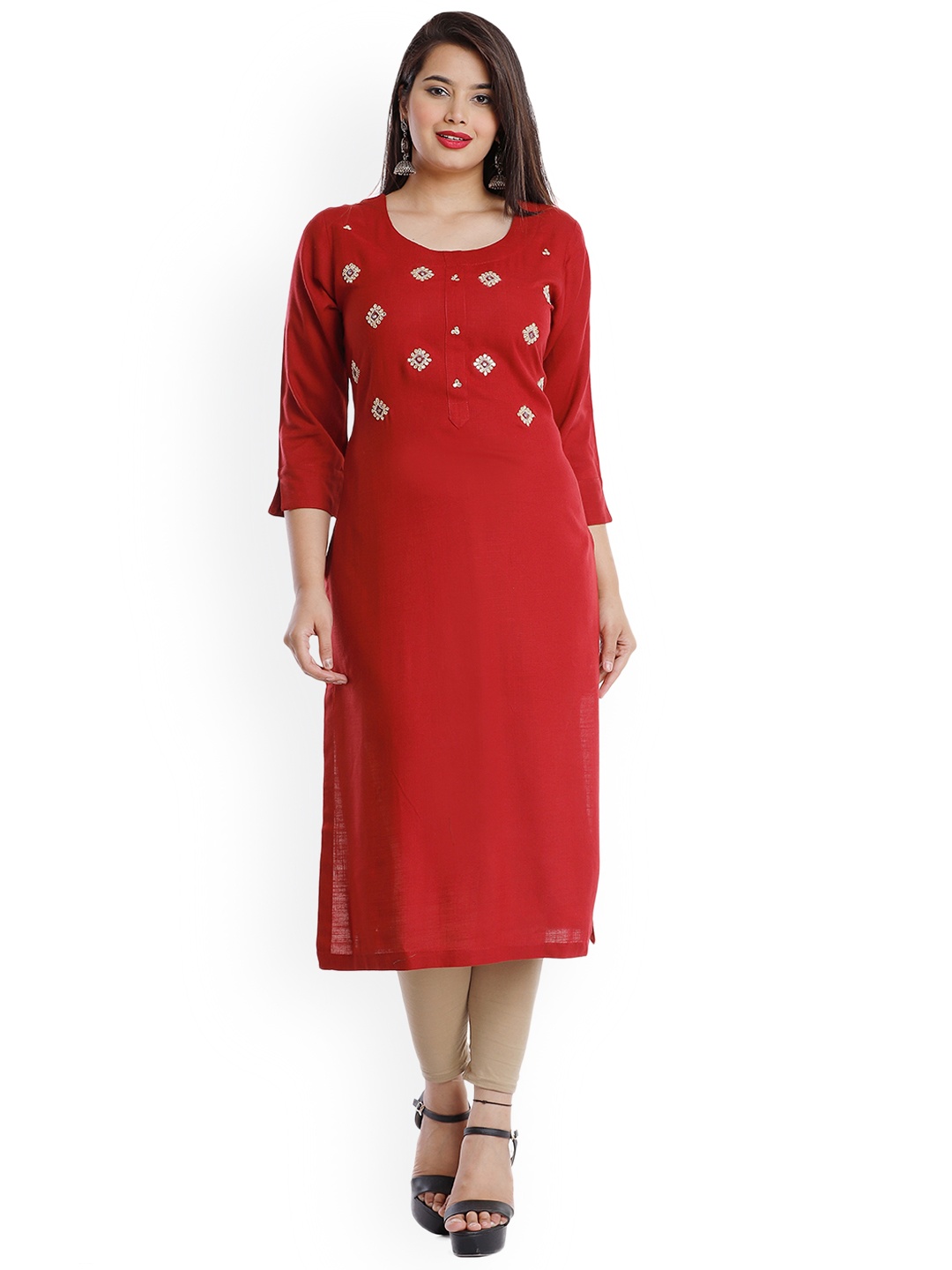 

KALINI Women Red Embellished Thread Work Kurta